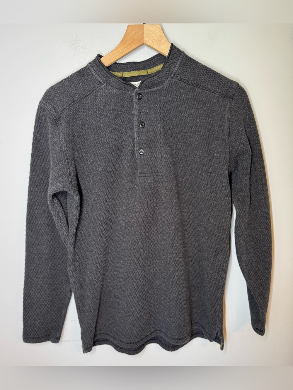 REI CO-OP Men’s Gray Charcoal Waffle Knit Henley Thermal Long Sleeve Shirt Sz S
